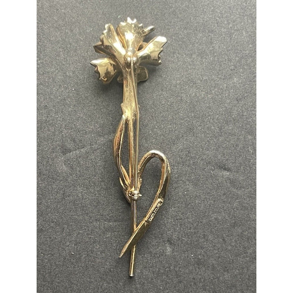 CASTLECLIFF Single Rose on Stem Brooch Lapel Pin Gold Tone Vintage Signed - Picture 3 of 7